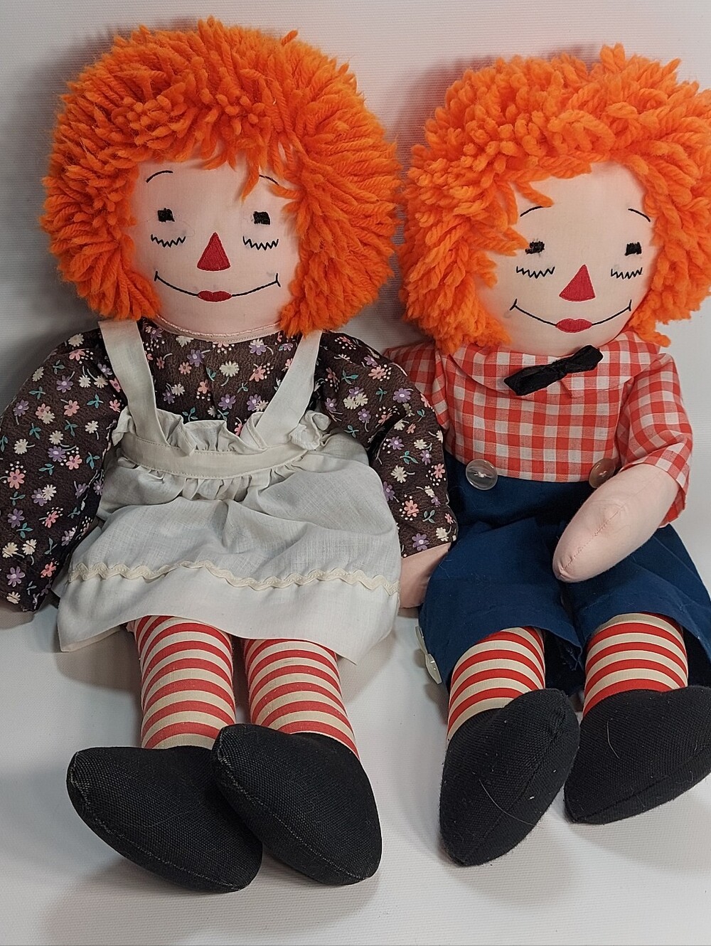 Raggedy Ann and Andy Vintage 20" Hand Sewn Plush Dolls 1980s